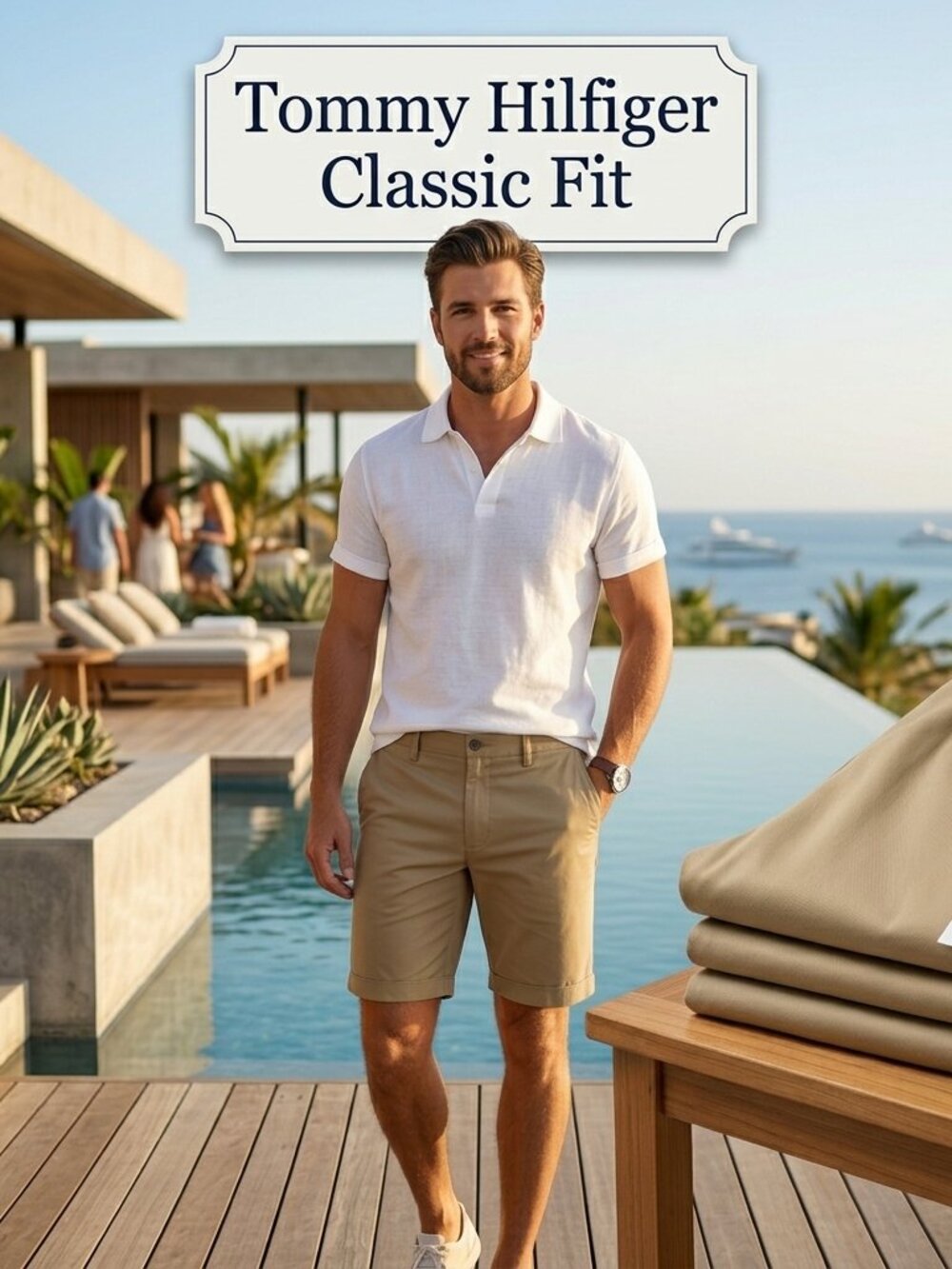 NWT Tommy Hilfiger Classic Fit Men 42 Chino Shorts 4 Pockets Khaki 100% Cotton